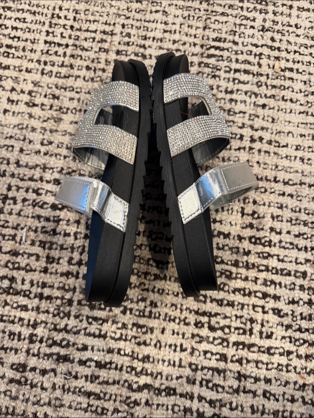 Silver Metallic Rhinestone Slide Sandals - Picture 5 of 6